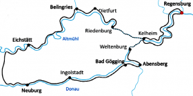 Cycling tour Danube & Altmuehl valley - map