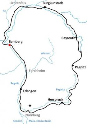 Cycling tour in Franconia - map